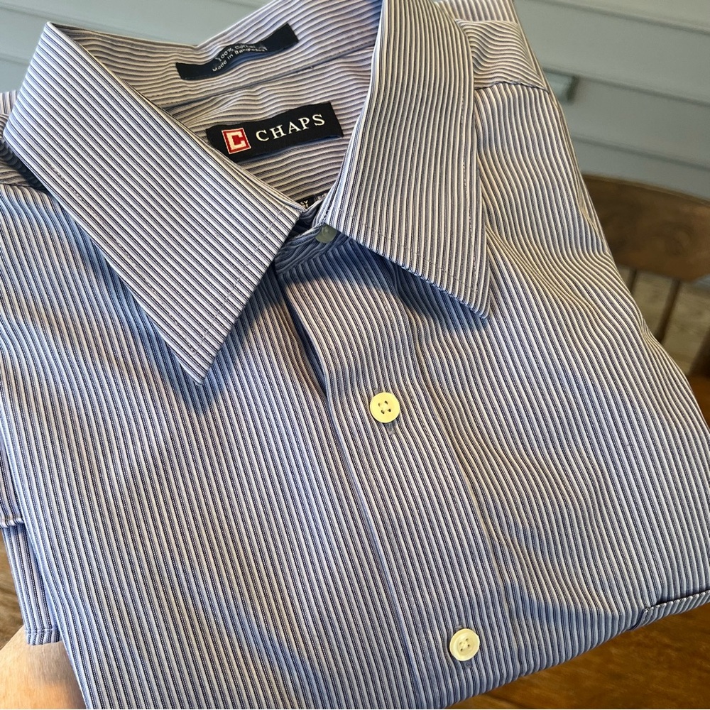 Chaps Shirt Mens Blue Striped Button Down Long Sleeve Easy Care Casual Large